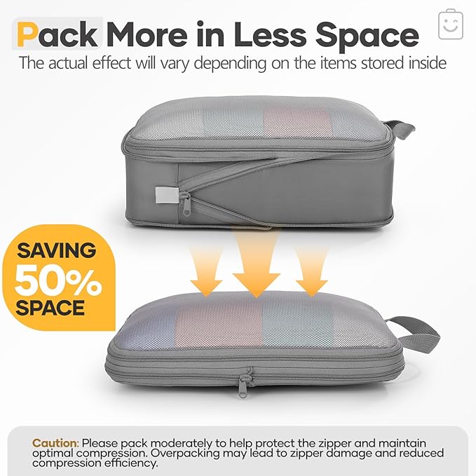 Veken 11 Set Compression Packing Cubes for Travel Essentials,Compressible Expandable Large Luggage Suitcase Organizer Bags fo