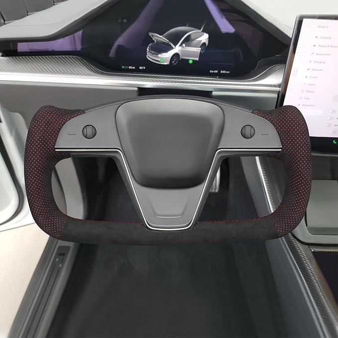 MEWANT Hand Stitched Tesla Model S Yoke Steering Wheel Cover Wrap for Tesla Model S 2021-2023 / Model X 2021-2023 Tesla Yoke Steering Wheel Accessories