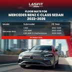 LASFIT Floor Mats for Mercedes Benz C Class 2026 2025 2024 2023 2022 C300 / C43 AMG / C63 AMG S E (Fit Sedan Only), All Weather TPE Floor Liners for C Class Car Mats, 1st & 2nd Row Set