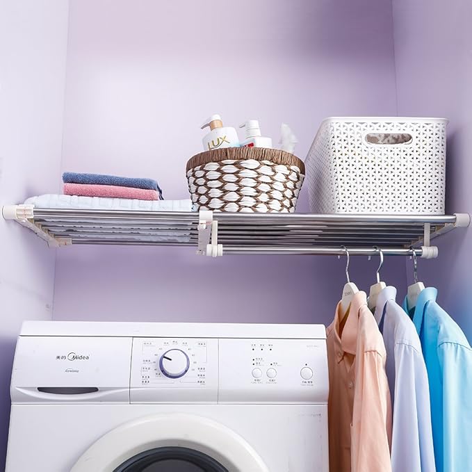 Hershii Closet Tension Shelf Expandable Telescopic Rod Heavy Duty Clothes Hanging Rail Adjustable DIY Storage Organizer Shoe 