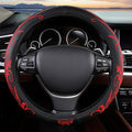 Red Embroidery Butterfly Car Steering Wheel Cover,14.5-15 Inch Universal Leather Covers Breathable Anti-Slip Odorless Steerin