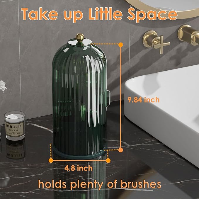 YOOLENS Makeup Brush Holder with Lid 360 Rotating Clear Dustproof Make Up Organizers for Vanity Bathroom Countertop, Green