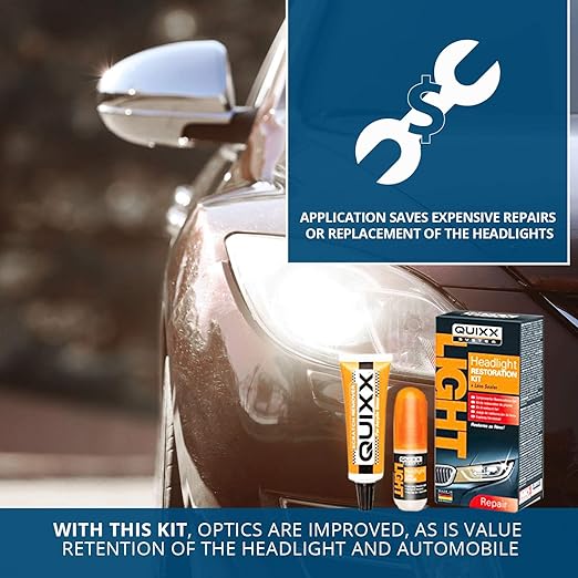QUIXX QHRK1 Reliable Headlight Restoration Kit, Includes 50g Headlight Polish, 30ml Sealing, Sanding & Polishing Block, 12 Abrasive Papers and 4 Polish Cloths, Can Save a Vehicle from an MOT Failure, Increase Safety