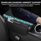 NBTEPEM Bling Car Center Console Cover, Leather Car Arm Rest Cover Cushion with 2 Storage Bags, Universal Auto Armrest Protector Storage Box, Bling Accessories Interior for Most Vehicles (Aquamarine)