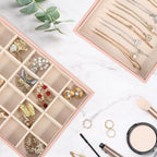 Voova Stackable Jewelry Organizer Tray with Lid, PU Leather Jewelry Storage Holder for Drawer Inserts, Jewellery Display Box 