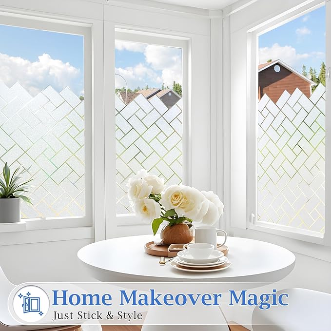 Coavas Window Privacy Film Non-Adhesive Privacy Window Film Frosted Glass Window Films Sun Blocking Heat Control UV Blocking for Home Office, 29.5 x 78.7 inches