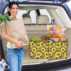 Homeve Trunk Organizer, Car Storage, Reinforced Handles, Collapsible Multi-Compartment, Foldable, Waterproof, Sturdy, 600D Oxford Polyester For Car, SUV, Mini-Van, Sunflower Leopard Print, 2 Compart