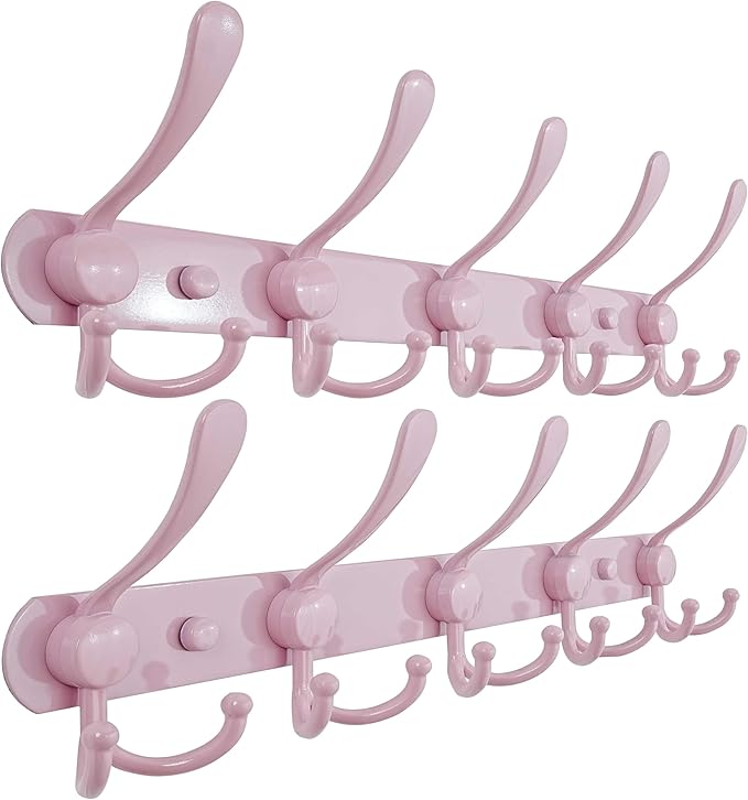 Dseap Coat Rack Wall Mounted - 5 Tri Hooks, Heavy Duty, Stainless Steel, Metal Coat Hook Rail for Coat Hat Towel Purse Robes 