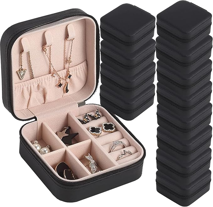 Travel Jewelry Case Bridesmaid Gifts Box,12 Pack Small Jewelry Box Mini Jewelry Organizer,PU Leather Portable Earring Storage