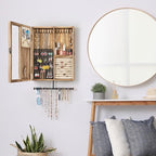 Keebofly Wall Mounted Jewelry Organizer Box Rustic Wood Large Space Jewelry Cabinet Holder Jewelry Storage Box for Necklaces,