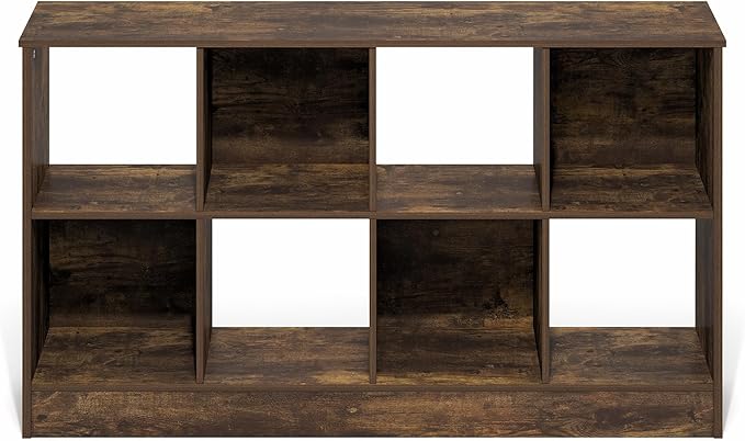 Furinno Jensen Book Shelf, 8-Cube Farmhouse Bookshelf, Display Bookcase, 11.8 x 47.6 x 26.8, for Living Room, Bedroom, Home O