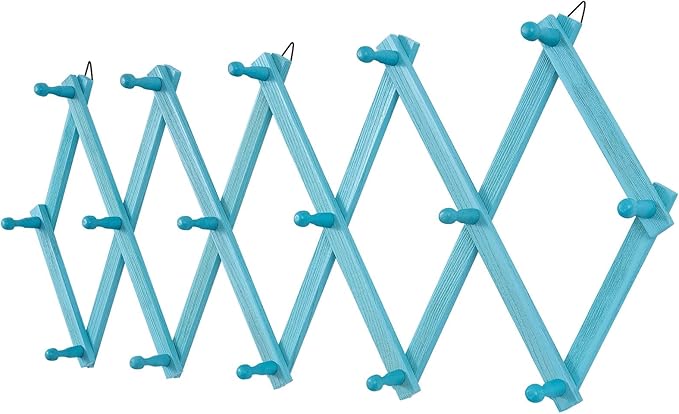 SCUNDA Beachy Coastal Wall Rack with 16 Hanging Hooks, Beach Decorations for Home, Nautical Style Wall Mounted Wood Coat Rack