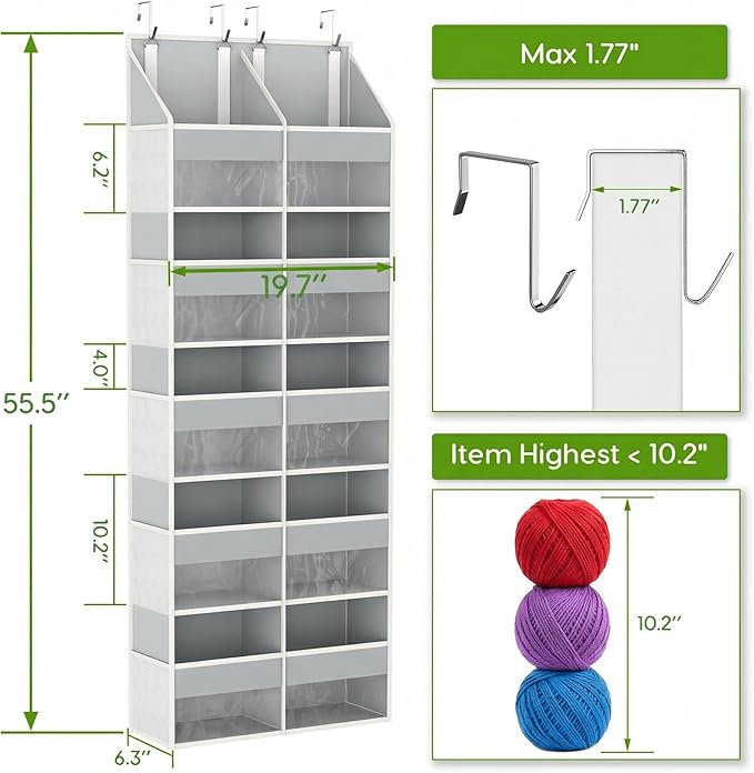 Unjumbly 5 Tiers Over The Door Hanging Yarn Storage Organizer, Hanging Door Organizer for Knitting and Crochet Supplies, Back
