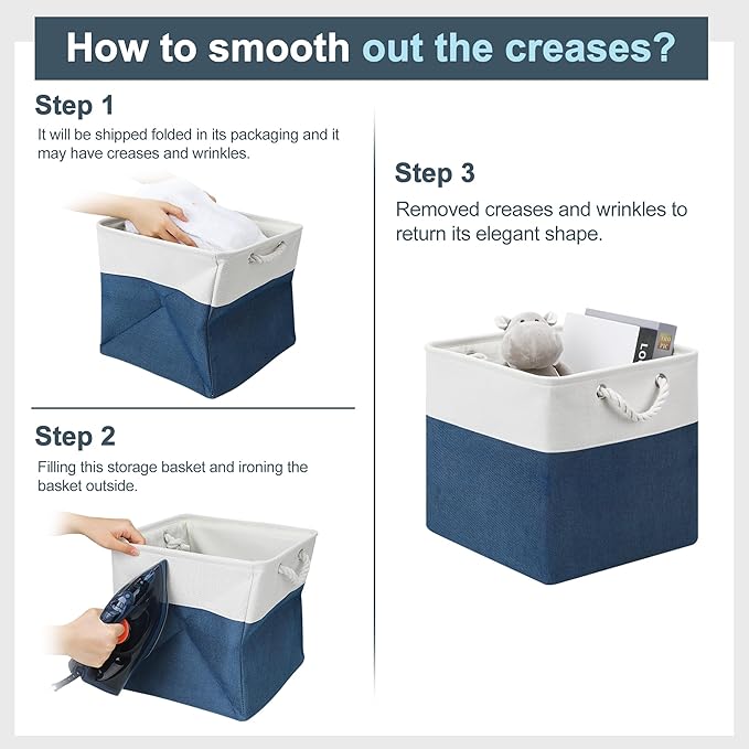 Posprica 11×11×11 Storage Cubes, Collapsible Storage Bins Organizer for Closet, Fabric Storage Box with Cotton Rope Handles, 