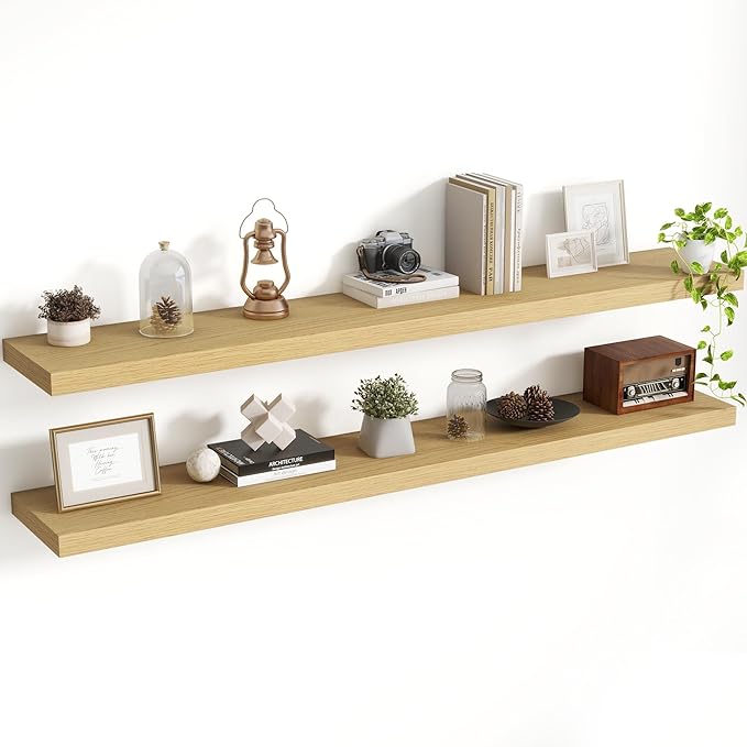 55 Inch Floating Shelves, 8 Inch Deep Floating Shelves for Wall, Hanging Shelf with Invisible Brackets, Deep Shelves for Bath