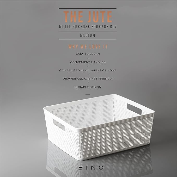 BINO | Woven Plastic Basket | Medium (White), 4-Pack | THE JUTE COLLECTION | Home Organization, Space - Saving Storage, Styli