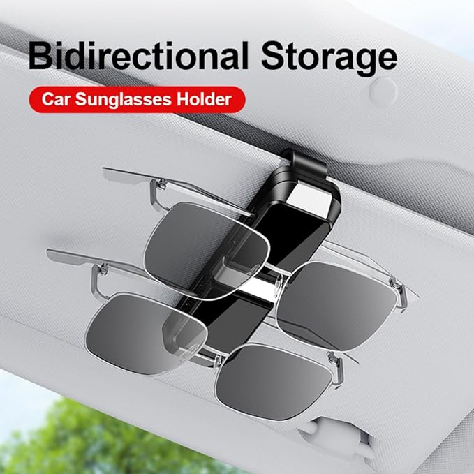 Universal Car Sun Visor Double-Layer Glasses Holder,Practical Visor Sunglasses Holder Clip,Space-Saving Car Interior Accessory,car Sunglass Holder that Can Hold Two Pairs of Glasses (Black)