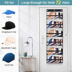 AOODA Clear Over The Door Hat Racks for Baseball Caps, Large Holds up to 72 Caps Hat Storage Organizer for Closet Wall, Deep 