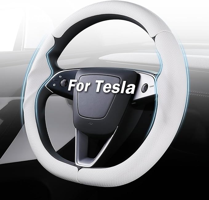 Steering Wheel Cover for Tesla Model 3 Highland(2024-Present)/ Model Y Juniper(2025-Present),Anti-Slip,Comfortable Grip,Breathable,Customized for Tesla Model 3/Y Accessories,Nappa White