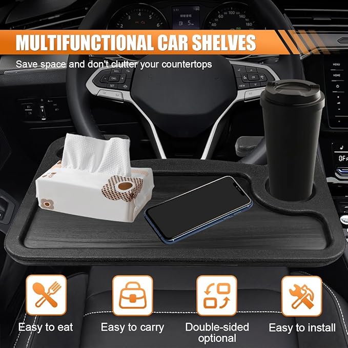 1 Pack Steering Wheel Tray for Ram 1500 2019 2020 2021 2022 2023 2024 2025, Portable Car Desk Food Eating Table Laptop Holder Workstation Black