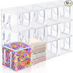 12 PCS Clear Plastic Organizers 12''x12''x12'' Blanket Storage Bags with Zipper Storage Cube Tote with Reinforced Handles for
