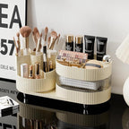 Ivory Rotating Vanity Organizer with Drawer & Brush Holder - 3 Layer Cosmetic Skincare & Perfume Storage - Countertop Makeup 