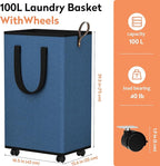 SpaceTrove Laundry Basket with Wheels, Collapsible Laundry Baskets, Laundry Hamper with Handles Detachable Wheels, Rolling La