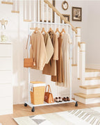 Sakugi Clothes Rack - Metal Coat Rack with Bottom Shelf, Portable Wardrobe Rack with 6 Side Rods, Rolling Clothing Rack for H