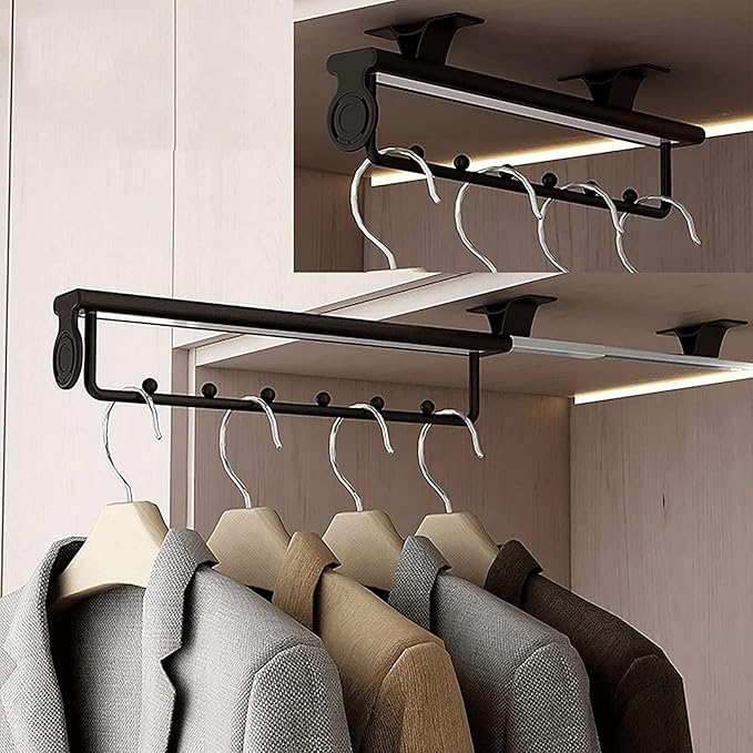 Adjustable Pull Out Clothes Rail, Extendable Closet Rod Organizer, Space-Saving Wardrobe Rack for Efficient Clothing Storage 