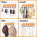 SCUNDA Wooden Key Holder with Metal Hooks,No Drill Adhesive & Screws, Wall Mount Entryway Organizer for Keys, Coats, Hats, Ru