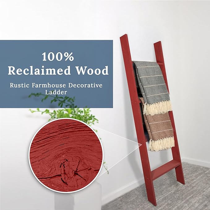 BARNWOODUSA Throw Blanket Ladder – Fully Assembled Reclaimed Wood – Rustic Decorative Ladder for Towels, Quilts, & More – Per