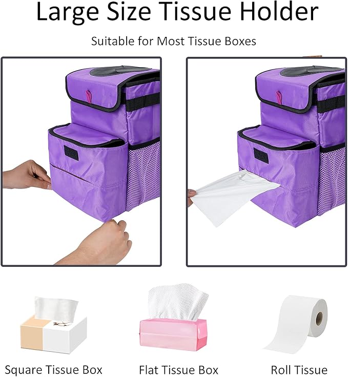 Car Trash Can Foldable Garbage Bin Leakproof 3 Gallons Purple