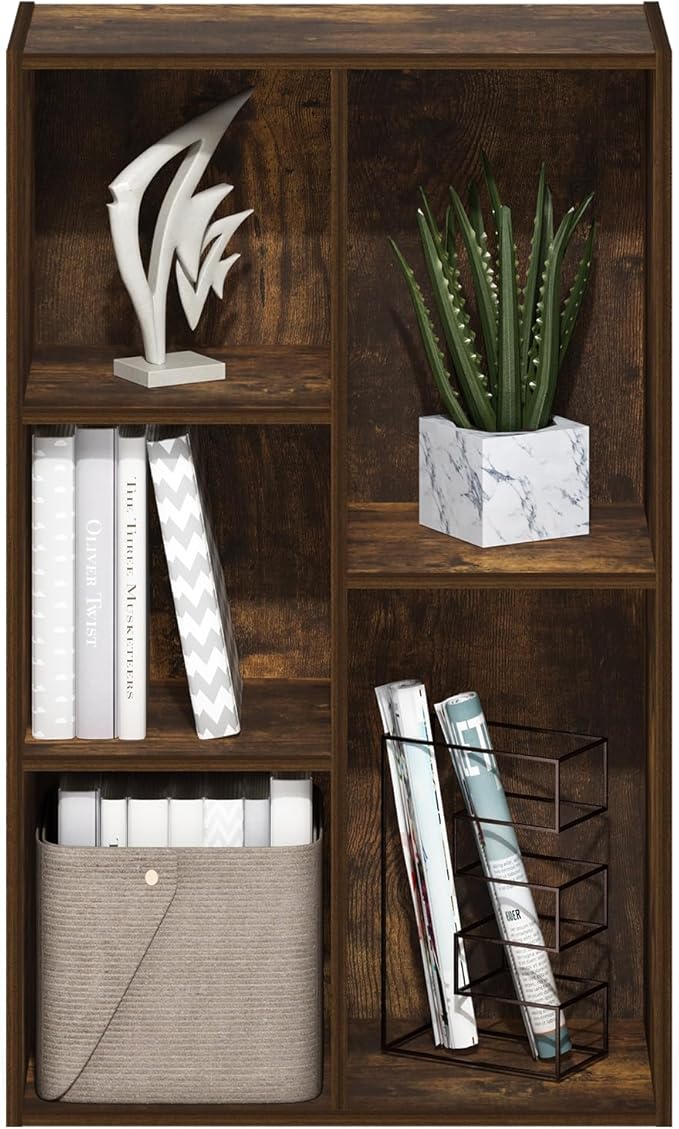 Furinno LUDER Book Shelf, 5-Cube Bookshelf, Reversible Bookcase, 9.4 x 19.5 x 31.5, Easy Assembly, for Living Room, Bedroom, 