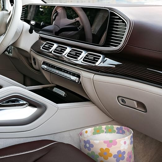 Cute Flowers Floral Car Trash Can Collapsible Garbage Can,Hanging Trash Bag Water Proof with Suitable for Storage for Car Interiors,Home