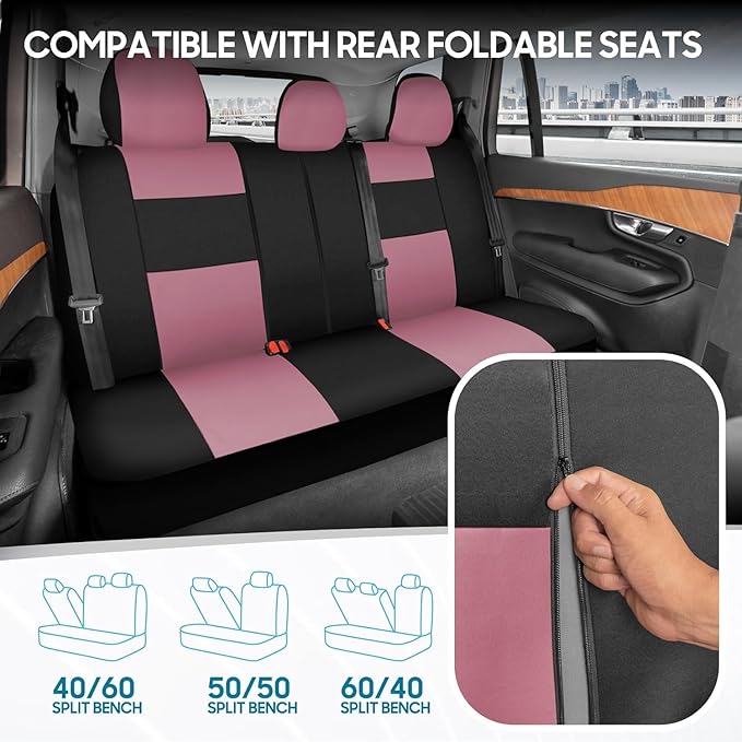 BDK PolyPro Car Seat Covers Full Set Combo with Front and Rear Waterproof All -Weather Car Floor Mats - Universal Fit Automot