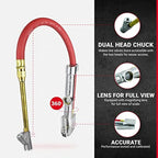 New & Improved - Tire Inflator Gauge with Dual Head Straight Foot Air Chuck 15” Air Hose 10-160 PSI