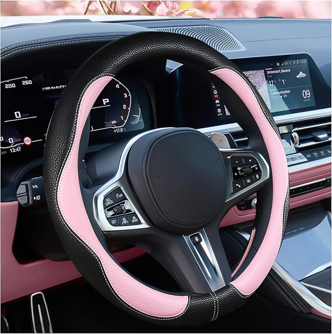 SuperKaKa Car Steering Wheel Cover 2025, Universal Auto PU Cute Breathable Slip-Proof Comfort Imitation Leather Protector Car