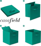 Casafield Set of 6 Collapsible Fabric Cube Storage Bins, Teal - 11" Foldable Cloth Baskets for Shelves, Cubby Organizers & Mo