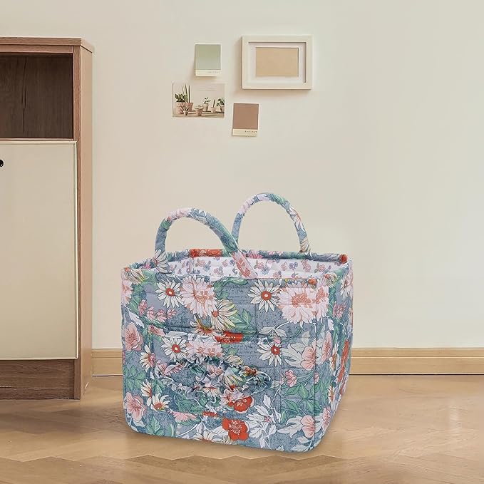 Boho Fabric Storage Basket, Large Capacity Laundry Basket, 12.2'' x 10.23'' x 10.23'' Collapsible Laundry Hamper with Easy Ca