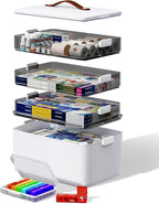 4-Tier Medicine Cabinet Organizer with Leather Handle, Empty Plastic First Aid Kit, Multipurpose Storage Box with A Portable 