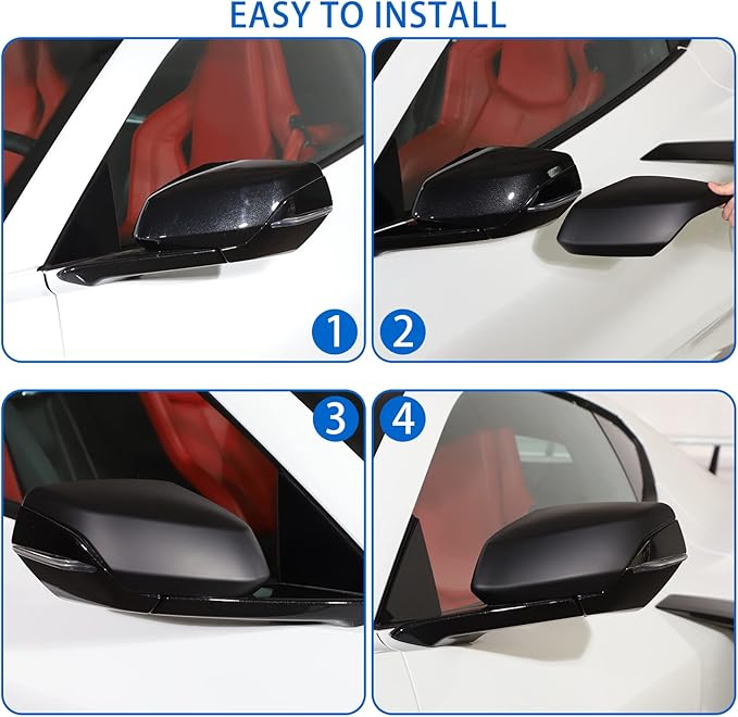 Door Rear View Mirror Cover Cap Compatible with Chevrolet Corvette C8 2020-2026, ABS Side View Mirror Cover, Auto Door Rearview Mirror Protective Trim Cap 2Pcs (Matte Black)