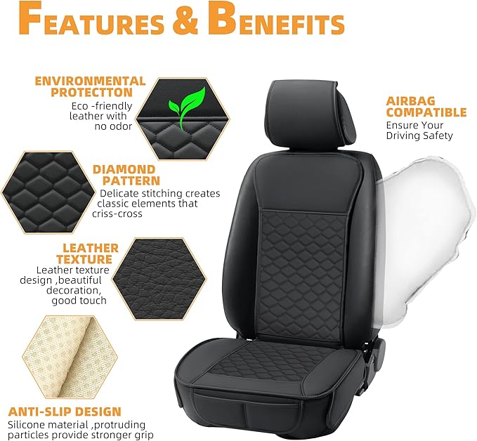 Elantrip Car Seat Cover Full Set Leather Car Seat Protector Universal fit for Most Cars SUVs and Trucks Water Proof Front and