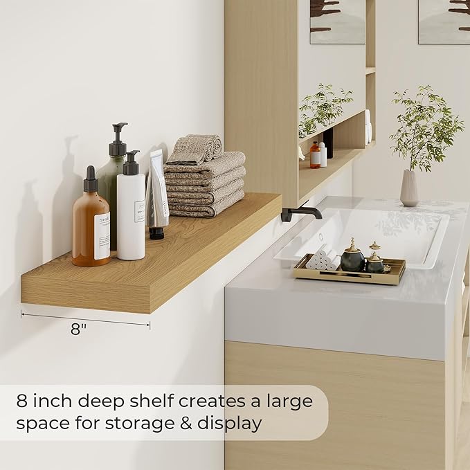 Dreamland 36 Inches Floating Shelves for Wall, 8 Inch Deep Floating Shelves Set of 2, Large Display & Storage Shelf, Wall She