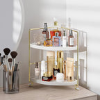 2-Tier Bathroom Corner Counter Organizer, Makeup Storage Shelf Vanity Tray, Bathroom Sink Countertop Organizer, Gold