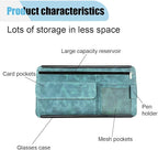 Car Sun Visor Organizer, Car Storage Pouch Holder with Multi-Pocket Net Zipper, Suede Note Holder Car Visor Storage Organizer with Glasses Case, Sunglass Holder for Car Interior Accessories (Blue)