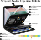 Huolewa Fireproof Accordion File Organizer, Portable Expanding File Folder with Waterproof Zipper&Labels, Black Document Orga