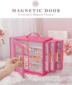 Homde Jewelry Box 360° Rotating, Necklace Earring Organizer with Transparent Window, Mirror, 7 Drawers, Large Ring Display St