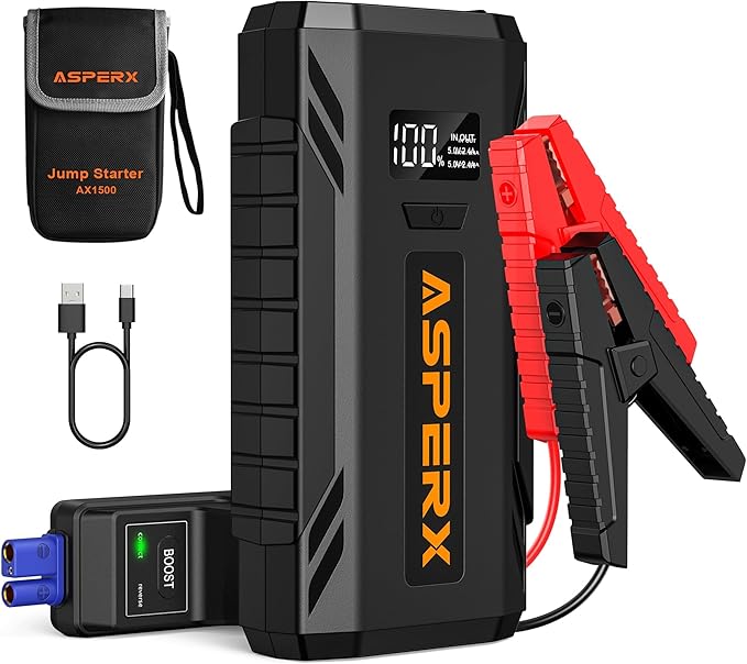 ASPERX Car Jump Starter, 2000A Peak Battery Jump Starter for Up to 7.0L Gas or 5.5L Diesel Engine, 12V Portable Battery
