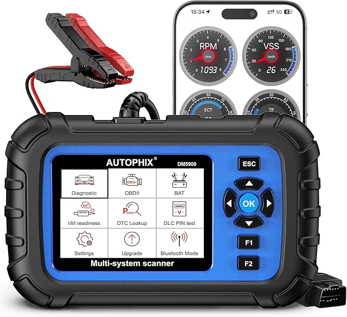 AUTOPHIX DM5900 OBD2 Scanner Diagnostic Tool for Engine, ABS, SRS, and Transmission, 12V Battery Health Test with Direct