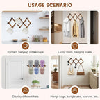 Accordion Wall Hanger, Wood Expandable Wall Mounted Hanger with 10 Hooks for Coats,Hats,Coffee Mug Ect,1 Pack Included,10 Peg